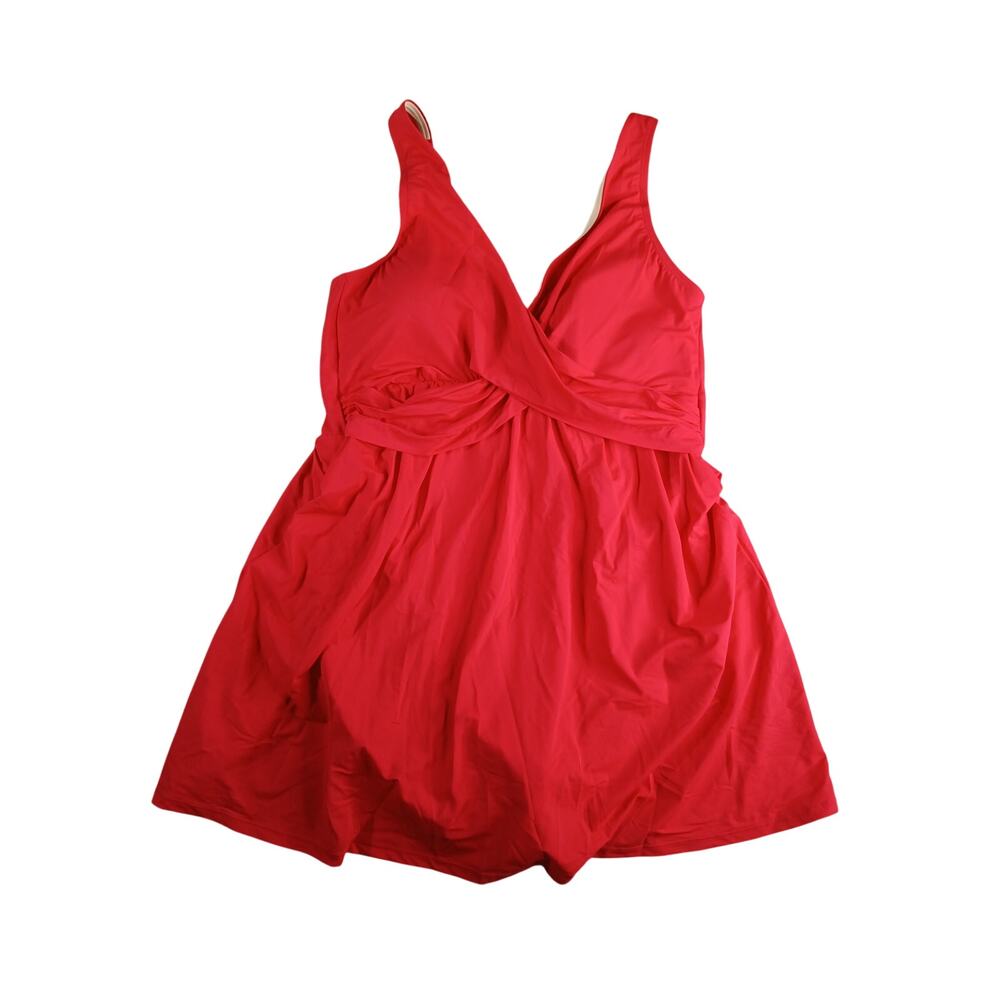 Lands' End One Piece Swimsuit Womens 16 Red XXL Support Skirt Swim Dress NWT